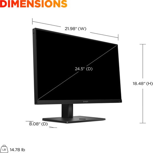 HyperX OMEN 24.5" Full HD 360Hz Gaming Monitor - dimensions