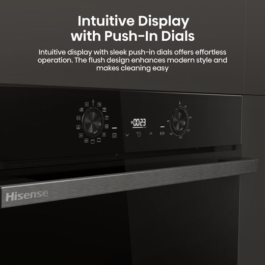 Hisense Hi2 BI626PBUPUK Built In Electric Single Oven with Pyrolytic Cleaning - Jet Black - Annotation - Intuitive display push in dials