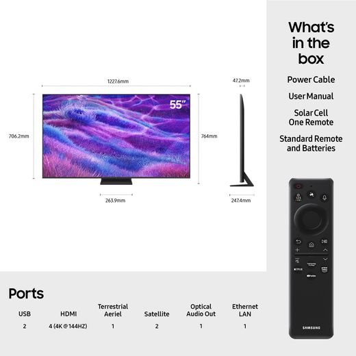 Samsung QN80F 55" 4K Ultra HD MiniLED Smart TV [2025] - DImensions