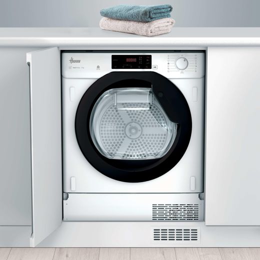 Hoover H-DRY 300 BATD H7A1TBE-80 Integrated Wifi Connected 7Kg Heat Pump Tumble Dryer - White - Tumble dryer in kitchen shot