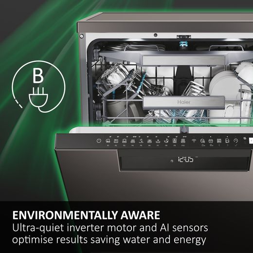 Haier Integrated Standard Dishwasher - Black with Sliding Door Fixing Kit - Annotation - Environmentally aware