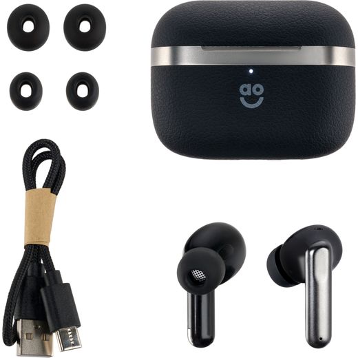 AO Earbuds Wireless Noise Cancelling In-Ear Headphones - Black - Accessories shot