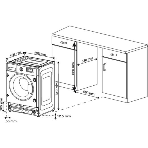 Beko RecycledTub® Integrated 9Kg / 5Kg Washer Dryer - White - Annotation - Dimension shot