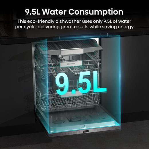 Hisense Integrated Standard Dishwasher - Black - Annotation - 9.5L water consumption