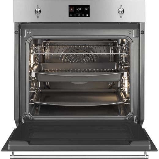 Smeg Classic Electric Single Oven - Stainless Steel - Door open with shelves