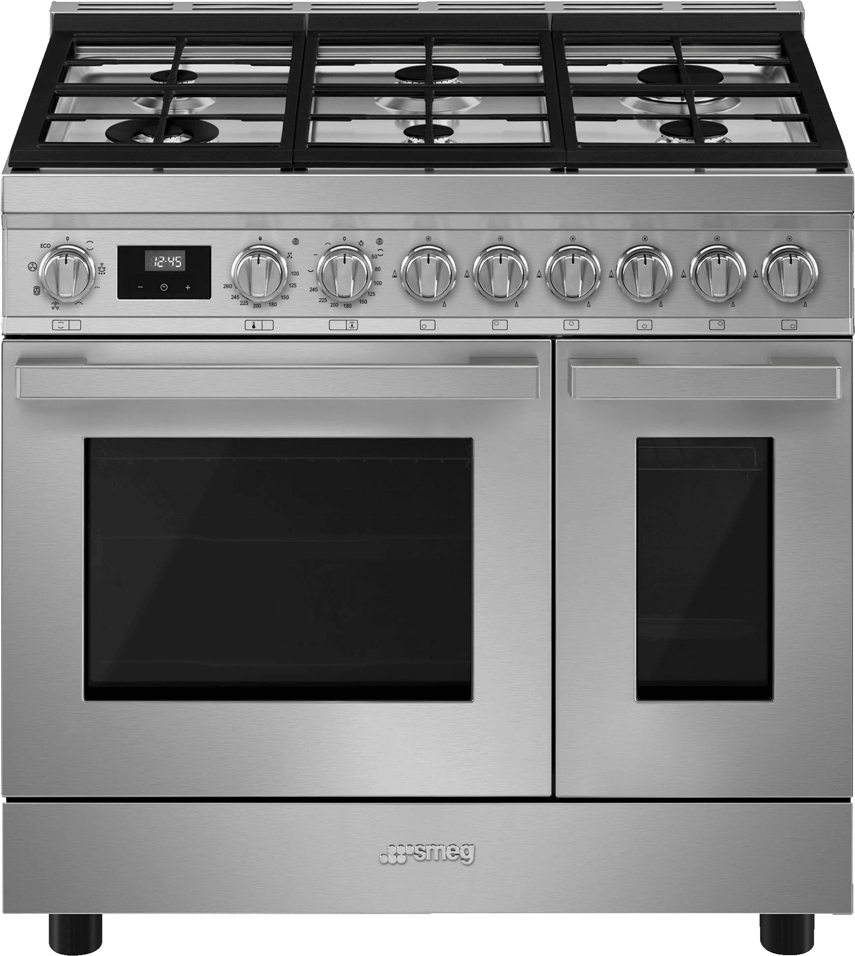 Image of Smeg Portofino CPF92GMX 90cm wide Dual Fuel Range Cooker with Gas Hob - Stainless Steel - A/A Rated, Stainless Steel