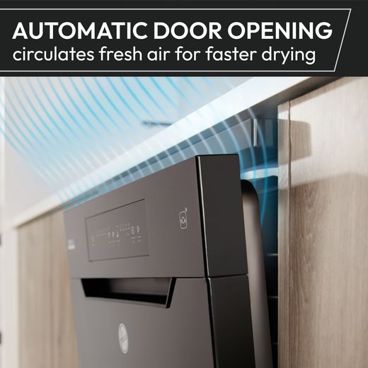 Hoover H-DISH 500 Slimline Dishwasher - Stainless Steel - Annotation - Automatic door open shot 