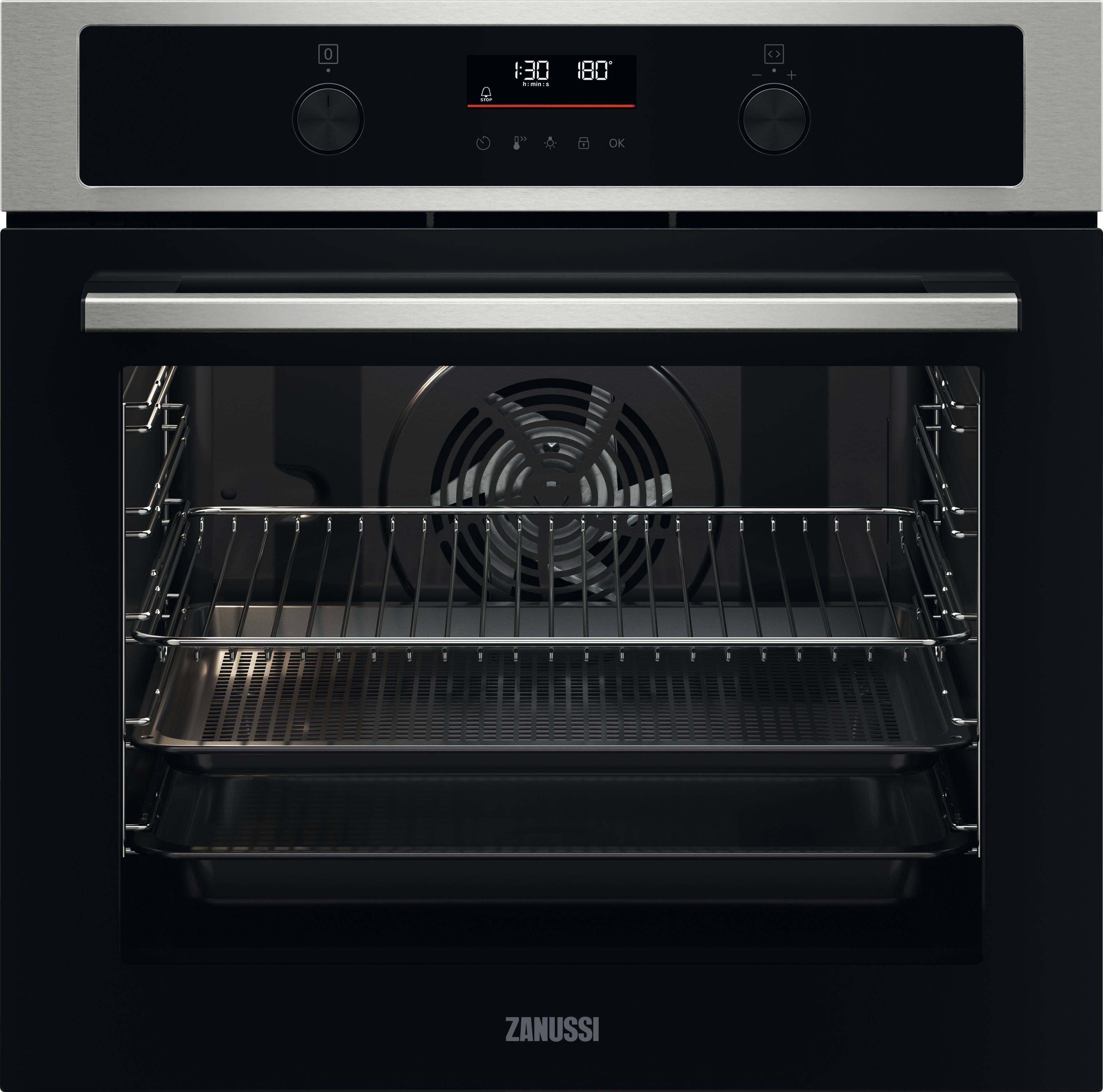 Zanussi ZOPNA7XN Built In Electric Single Oven and Pyrolytic Cleaning - Stainless Steel / Black - A+ Rated, Stainless Steel