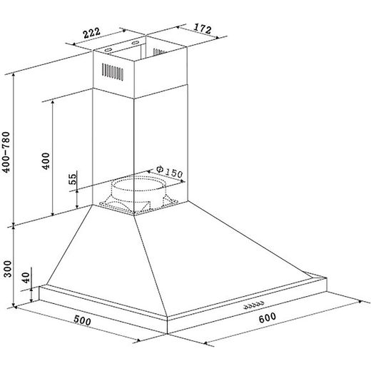 Hoover H-HOOD 300 HCE160X 60 cm Chimney Cooker Hood - Stainless Steel
