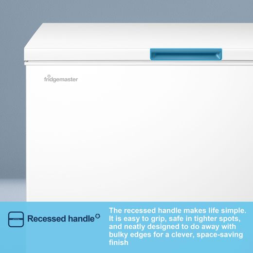 Fridgemaster Chest Freezer - White - Annotation - Recessed handle shot