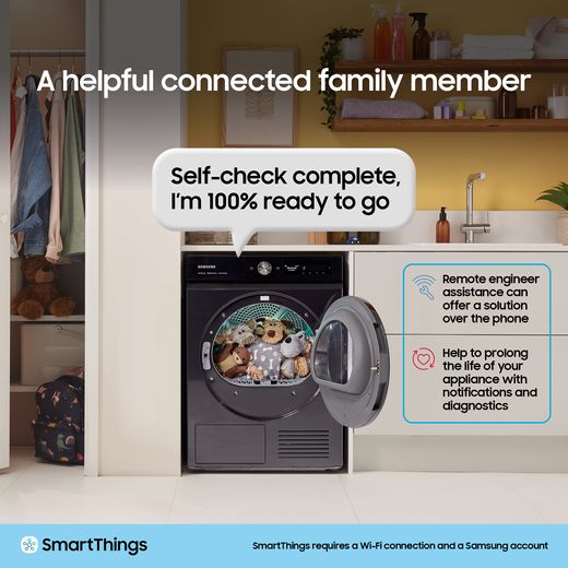 Samsung Series 6 AI Energy OptimalDry™ DV90T6240LN Wifi Connected 9Kg Heat Pump Tumble Dryer - Graphite - Annotation - Smart things shot 