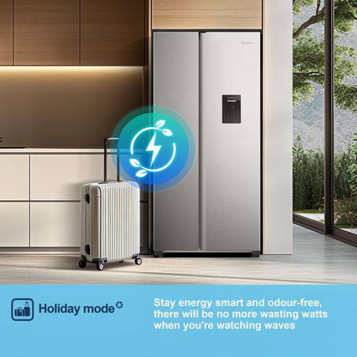 Fridgemaster American Fridge Freezer - Silver - Annotation - Holiday mode