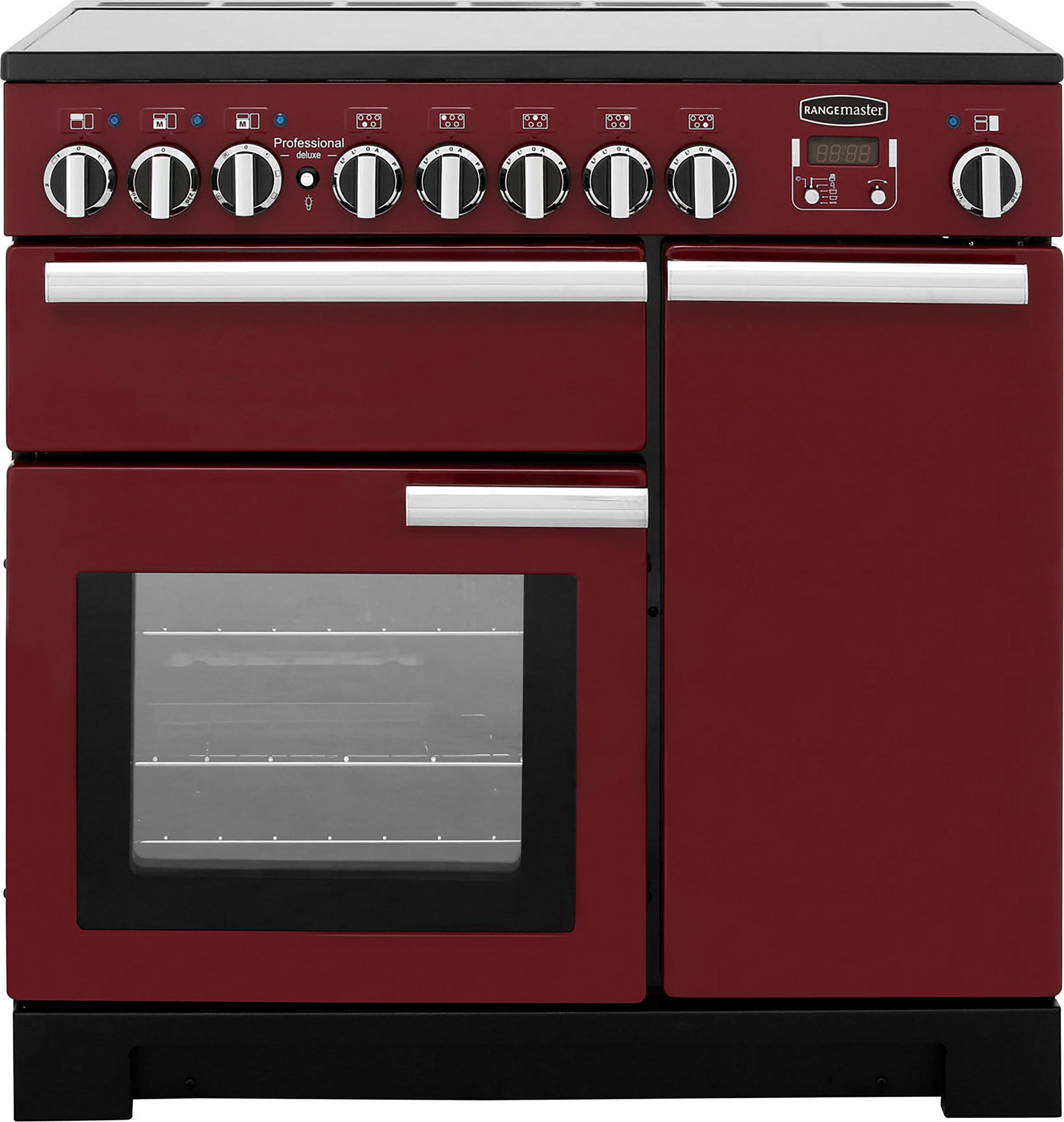 Rangemaster Professional Deluxe PDL90EICY/C 90cm Electric Range Cooker with Induction Hob - Cranberry / Chrome - A/A Rated, Red