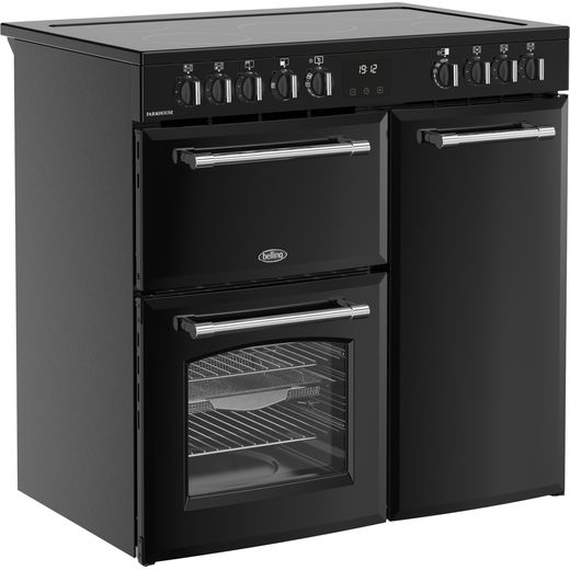 Belling Farmhouse 90E 90cm Electric Range Cooker with Ceramic Hob - Black - Right perspective shot 