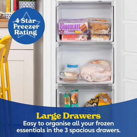 Russell Hobbs RH143FFFZ542E1W 143cm Small Upright Freezer with Door-on-door Kit - White - Annotation - large drawers shot