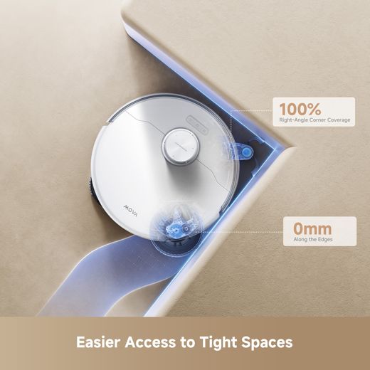 Mova P50 Pro Ultra Robotic Vacuum Cleaner - White - Annotation - Easy access in tight spaces shot