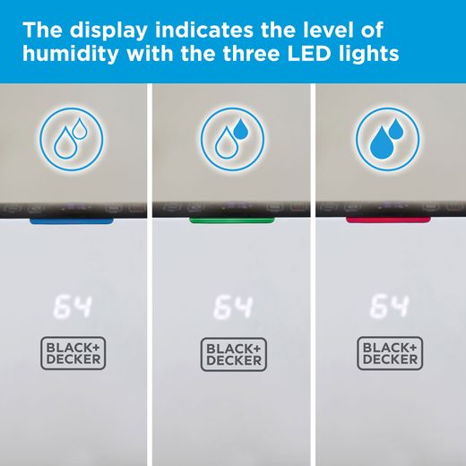 Black + Decker Smart Dehumidifier - White - Annotation - LED display shot