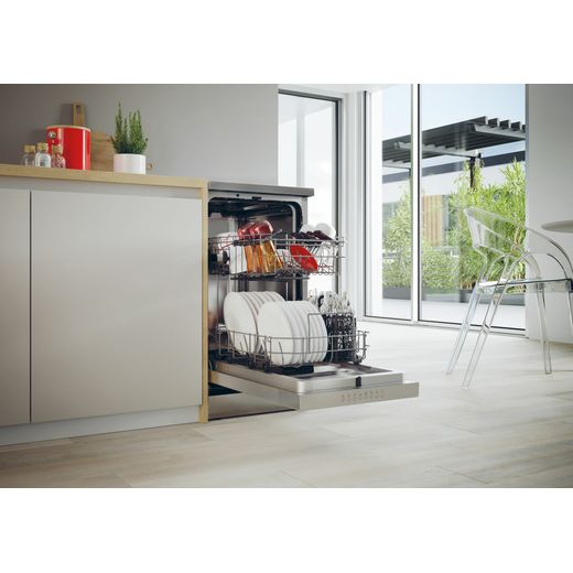 Hoover Slimline Dishwasher - Stainless Steel  - Dishwasher in kitchen with door open shot