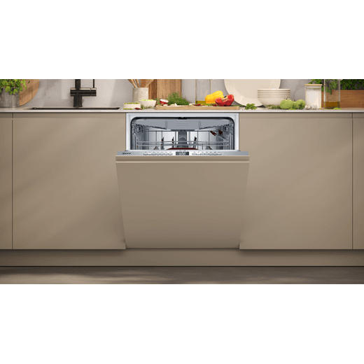 NEFF N 50 Integrated Standard Dishwasher - Silver - Door open in kitchen