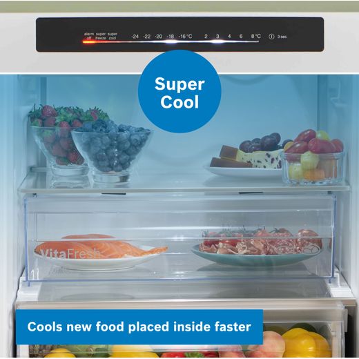 Bosch Series 4 60/40 Frost Free Fridge Freezer - Stainless Steel Effect - Annotation - Super cool shot