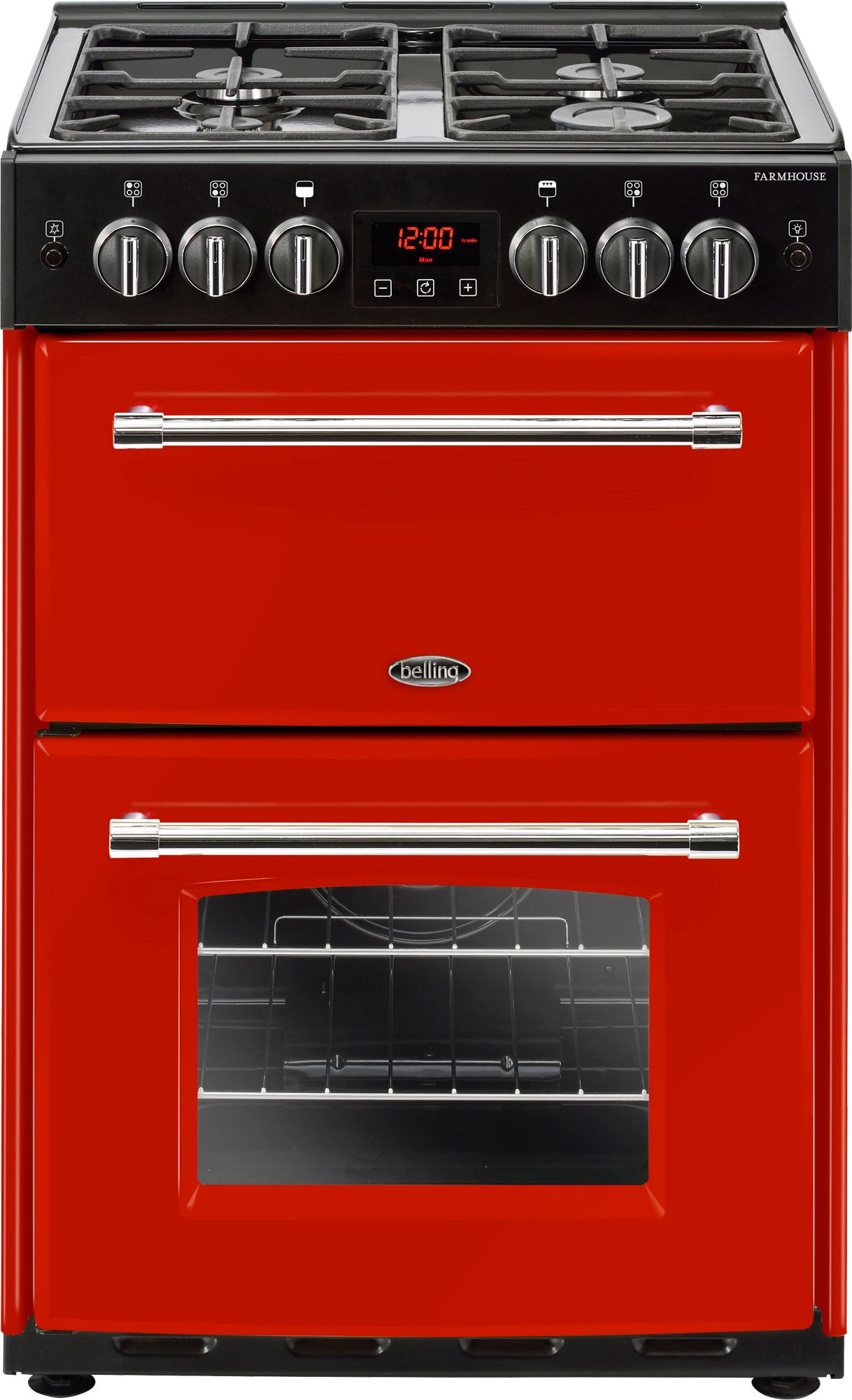Belling Farmhouse60G 60cm Freestanding Gas Cooker with Full Width Electric Grill - Hot Jalapeno - A+/A Rated, Red