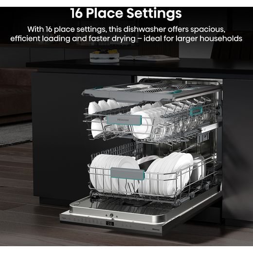 Hisense Fully Integrated Standard Dishwasher - Silver - Annotation - 16 place setting shot