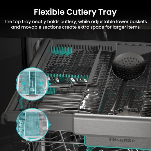 Hisense Integrated Standard Dishwasher - Black - Annotation - Flexible cutlery tray