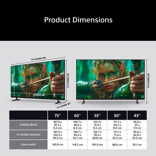Sony Bravia 2 II 43" 4K Ultra HD LCD Smart Android TV - Dimensions
