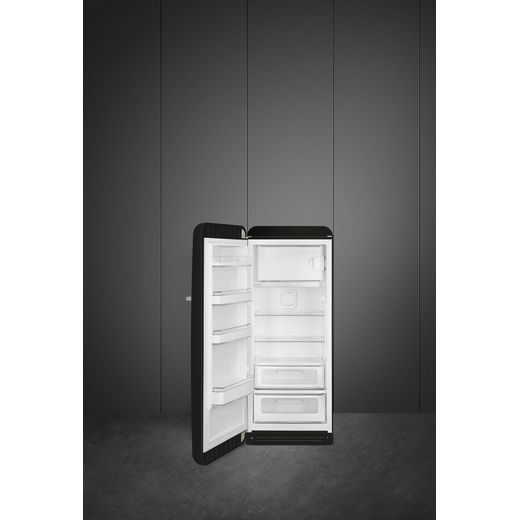Smeg Left Hand Hinge FAB28LBL6UK 153cm High Small Fridge with Ice Box - Black - Front with door open shot