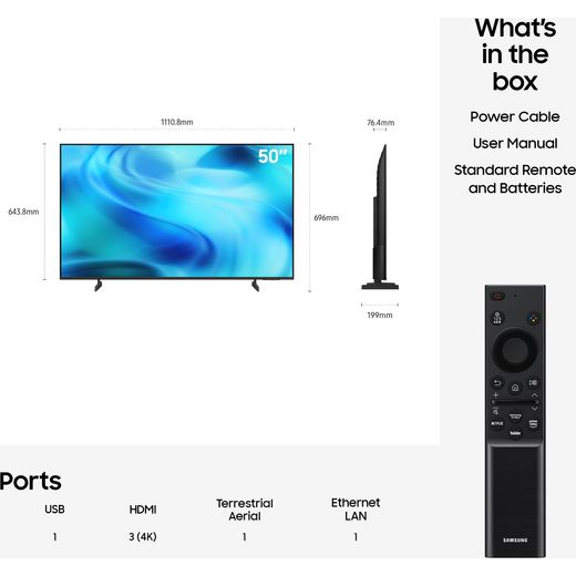 Samsung 50" 4K Ultra HD Crystal Smart TV - annotation - dimension shot