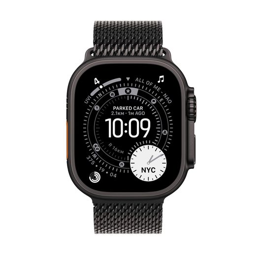 Apple Watch Ultra 3, 49mm, Black Titanium Case, GPS + Cellular [2025] - Black Titanium Milanese Loop - L - Front shot