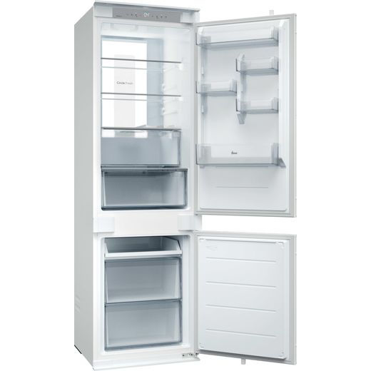 Hoover H-FRIDGE 600 Integrated 70/30 Total No Frost Fridge Freezer with Sliding Door Fixing Kit - White - Right perpsective with door open shot