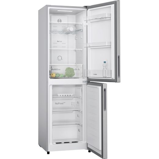 Bosch Series 2 50/50 Frost Free Fridge Freezer - Stainless Steel Effect - Right perspective door open shot