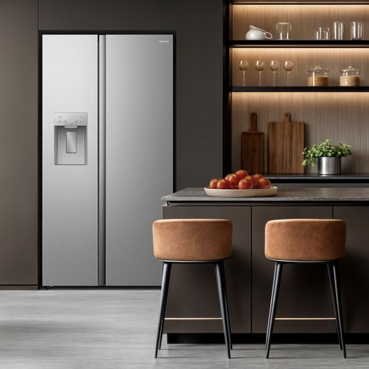 Hisense American Fridge Freezer - Stainless Steel  - fridge freezer in kitchen shot 