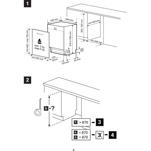 Beko Fully Integrated Standard Dishwasher - Black - Annotation - Dimensions shot