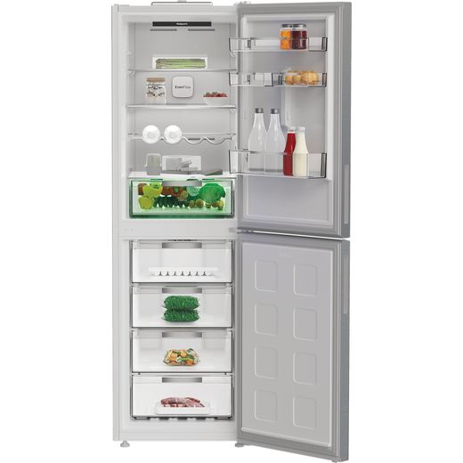 Hotpoint HPKF 6353 XP4UK 192cm High 50/50 No Frost Fridge Freezer - Silver -Front with door open shot 