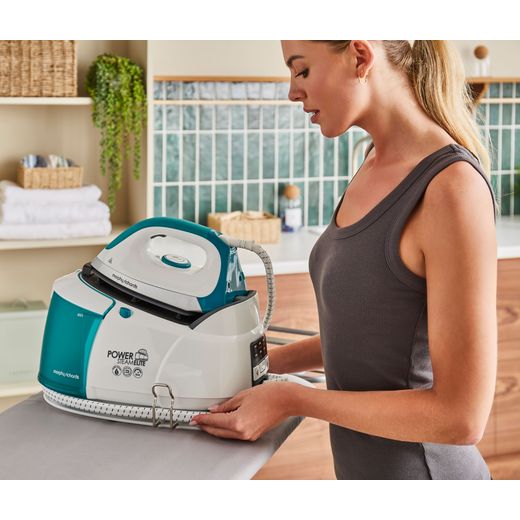 Morphy Richards Power Steam Elite With AutoClean Pressurised Steam Generator Iron - White / Green - Storing power cord