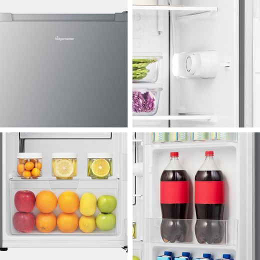 Fridgemaster MUL4892ES Compact 84cm Fridge - Silver - close up features shot