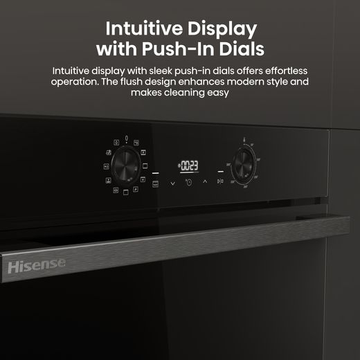 Hisense Hi2 BI624CBPGUK Built In Electric Single Oven - Jet Black - Annotation - Intuitive display push in dials