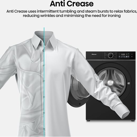 Hisense KitchenFit 3i Series WF3I9043BBFS2 9kg WiFi Connected Washing Machine with 1400 rpm - Black - Annotation - anti crease shot