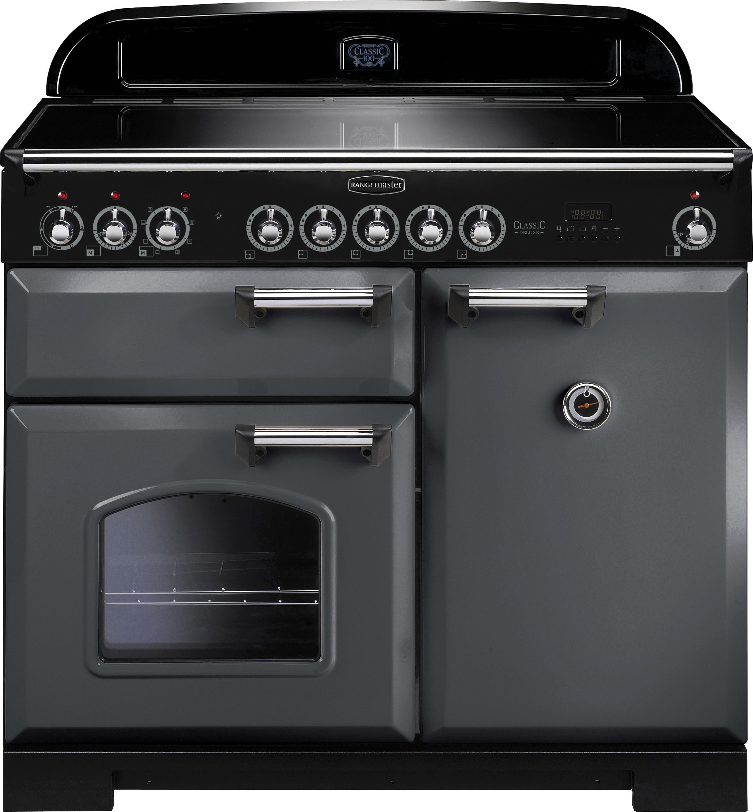 Rangemaster Classic Deluxe CDL100EISL/C 100cm Electric Range Cooker with Induction Hob - Slate / Chrome - A/A Rated, Grey