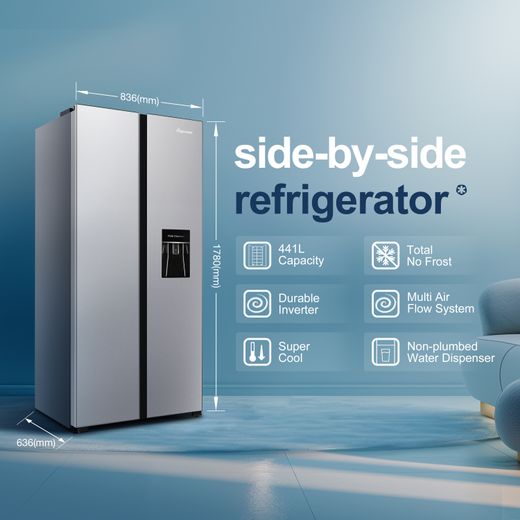 Fridgemaster American Fridge Freezer - Silver - Annotation - Features