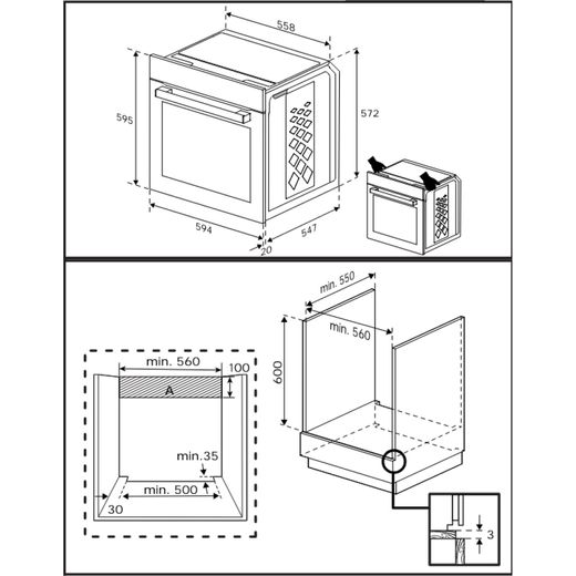 Beko AeroPerfect™ RecycledNet® Built In Electric Single Oven - Stainless Steel - Annotation - Dimension shot