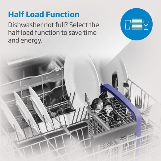 Beko Fully Integrated Slimline Dishwasher - Black Control Panel with Fixed Door Fixing Kit - Annotation - Half Load function
