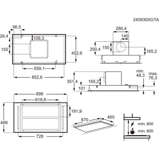 AEG 942051554 Chimney Cooker Hood Black - Annotation - Dimension shot