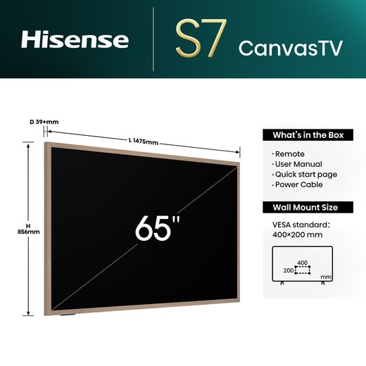 Hisense S7NQ Canvas 65" 4K Ultra HD QLED Smart Freely TV - Annotation - Dimension  shot 