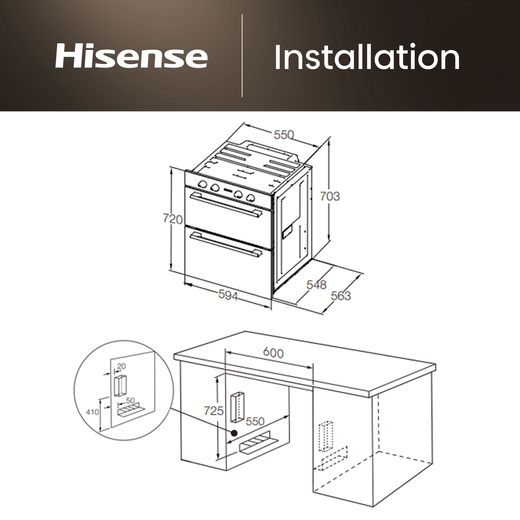 Hisense Built Under Electric Double Oven - Stainless Steel - Annotation - Dimension shot