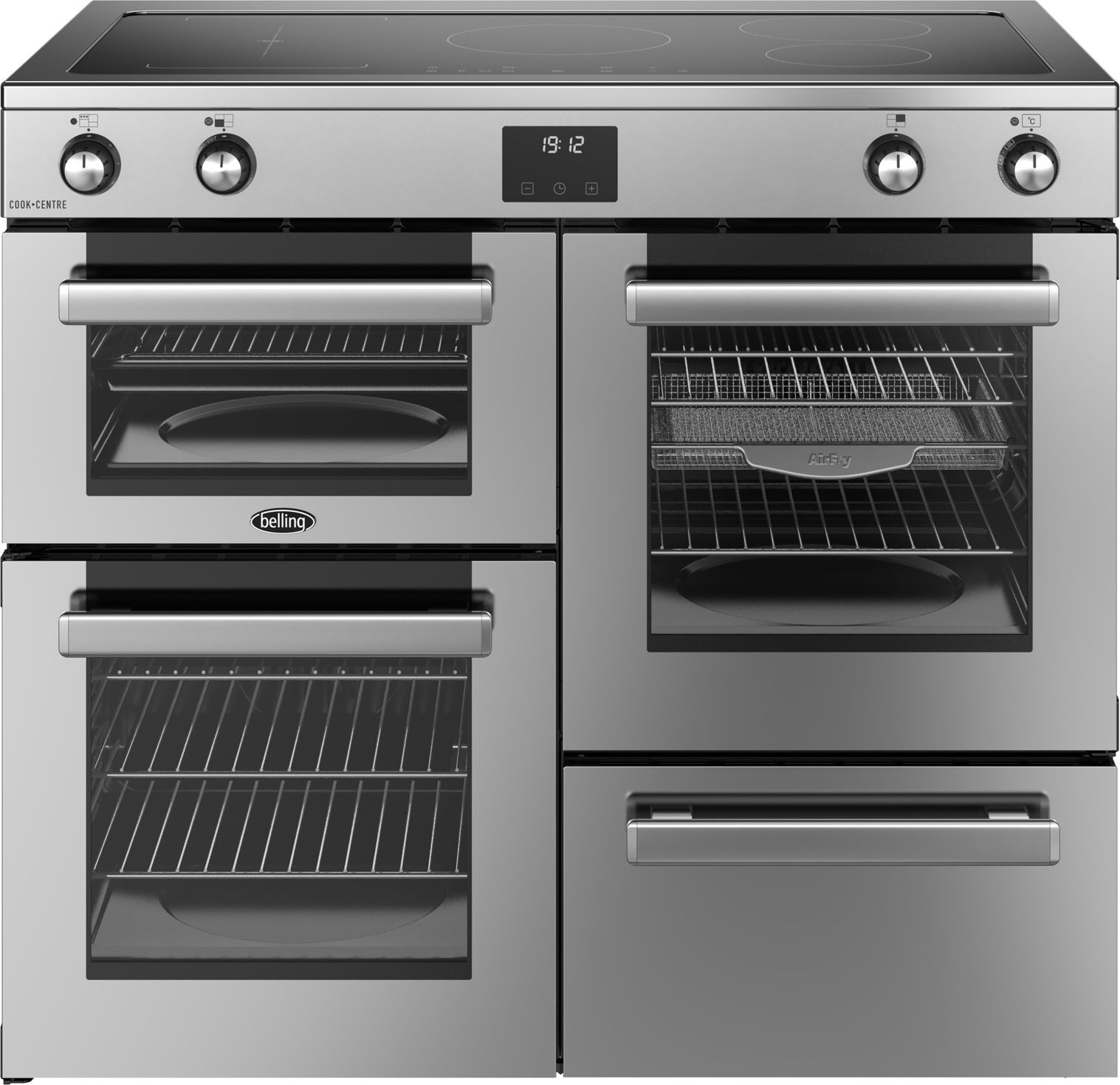 Image of Belling Cookcentre 100Ei 100cm wide Electric Range Cooker with Induction Hob - Stainless Steel - A/A Rated, Stainless Steel