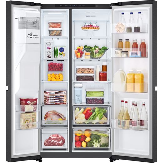 LG NatureFRESH™ American Fridge Freezer - Matte Black - Front with door open shot 