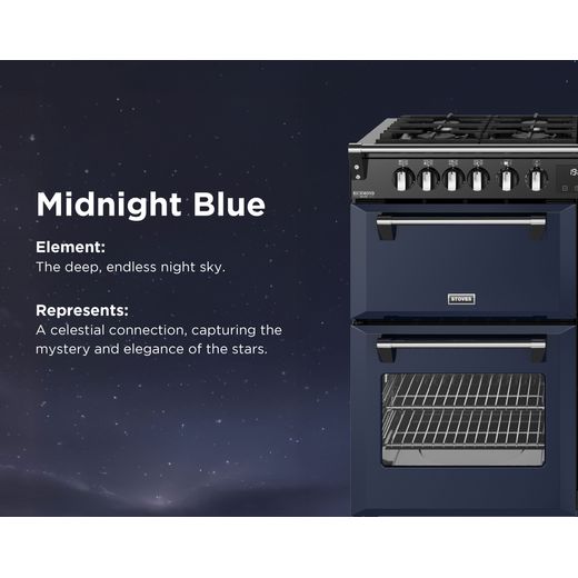 Stoves Richmond Deluxe 110DF 110cm Dual Fuel Range Cooker with Gas Hob - Midnight Blue - Annotation - feature shot